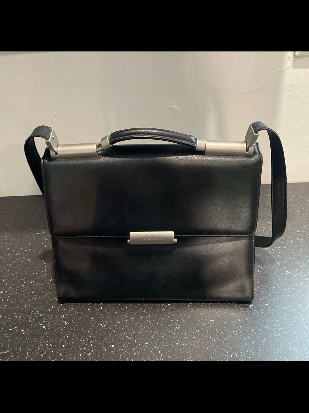 Mandarina Duck black leather shoulder bag